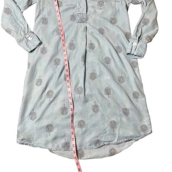 Soft Surroundings Tencel Peacock Feather Embroidered Chambray Shirt Dress - Picture 12 of 14